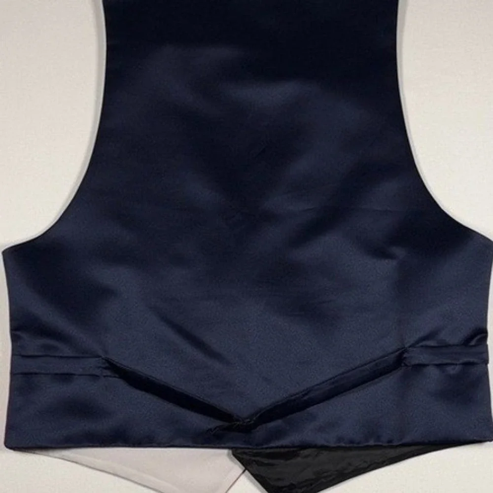 Santana Men Colorblock Formal Vest Navy White Red Satin V-Neck Large Made in USA